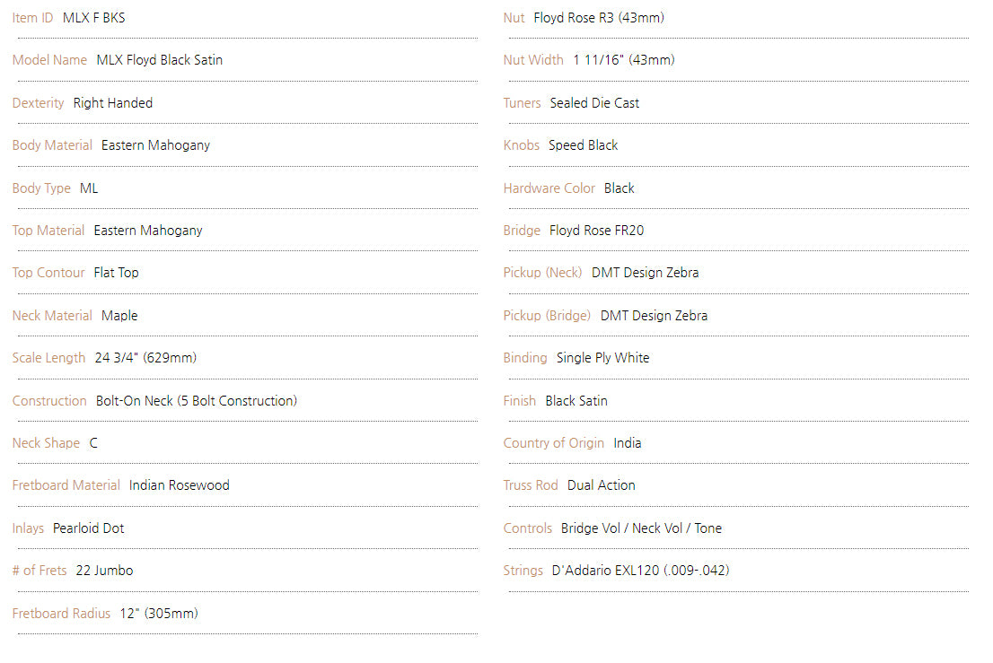 DEAN MLX Floyd Black Satin electric guitar b-stock