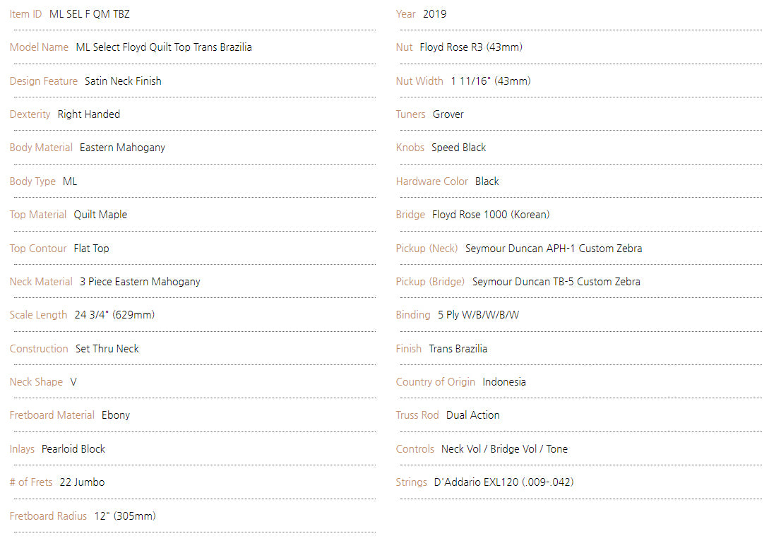 DEAN ML Select Floyd Quilt Maple Top Trans Brazilia