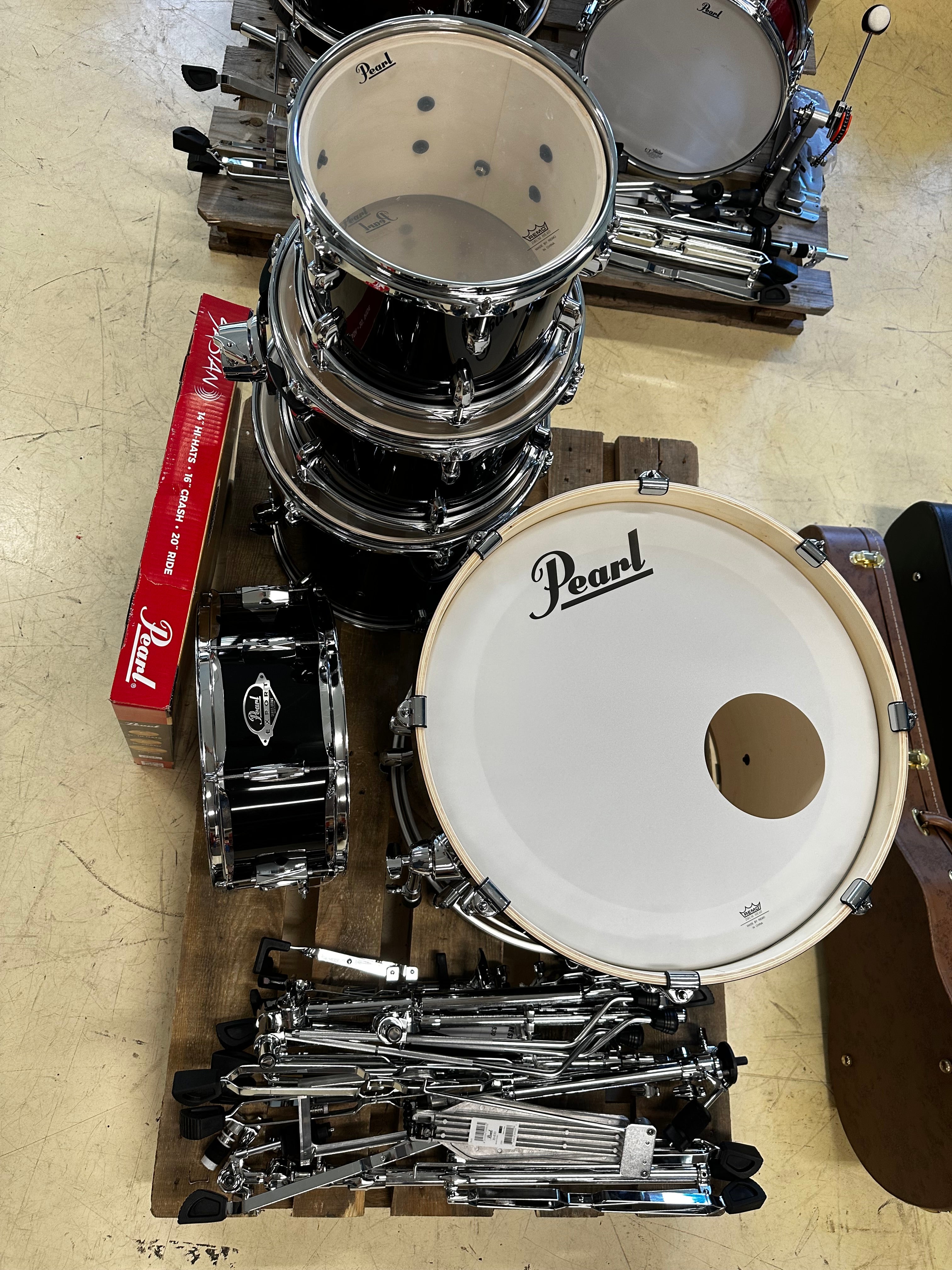 20" Pearl Export EXX705NBR Jet Black w/Stands & Cymbals Rumpusetti